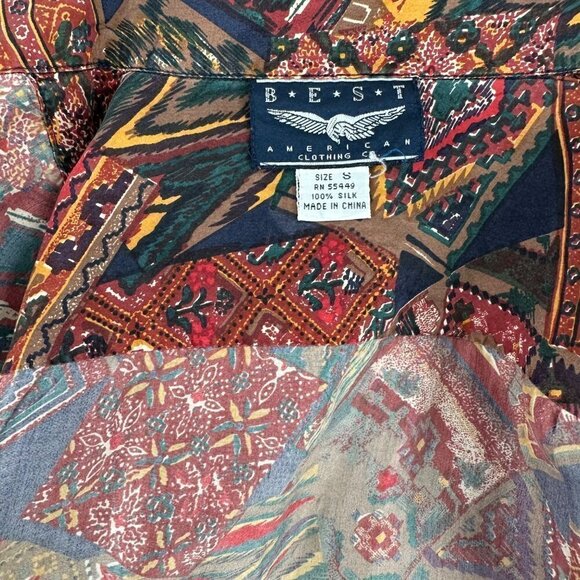 Best American Clothing 100% Silk Southwestern Print Button-Up Blouse Size Small - Picture 8 of 14